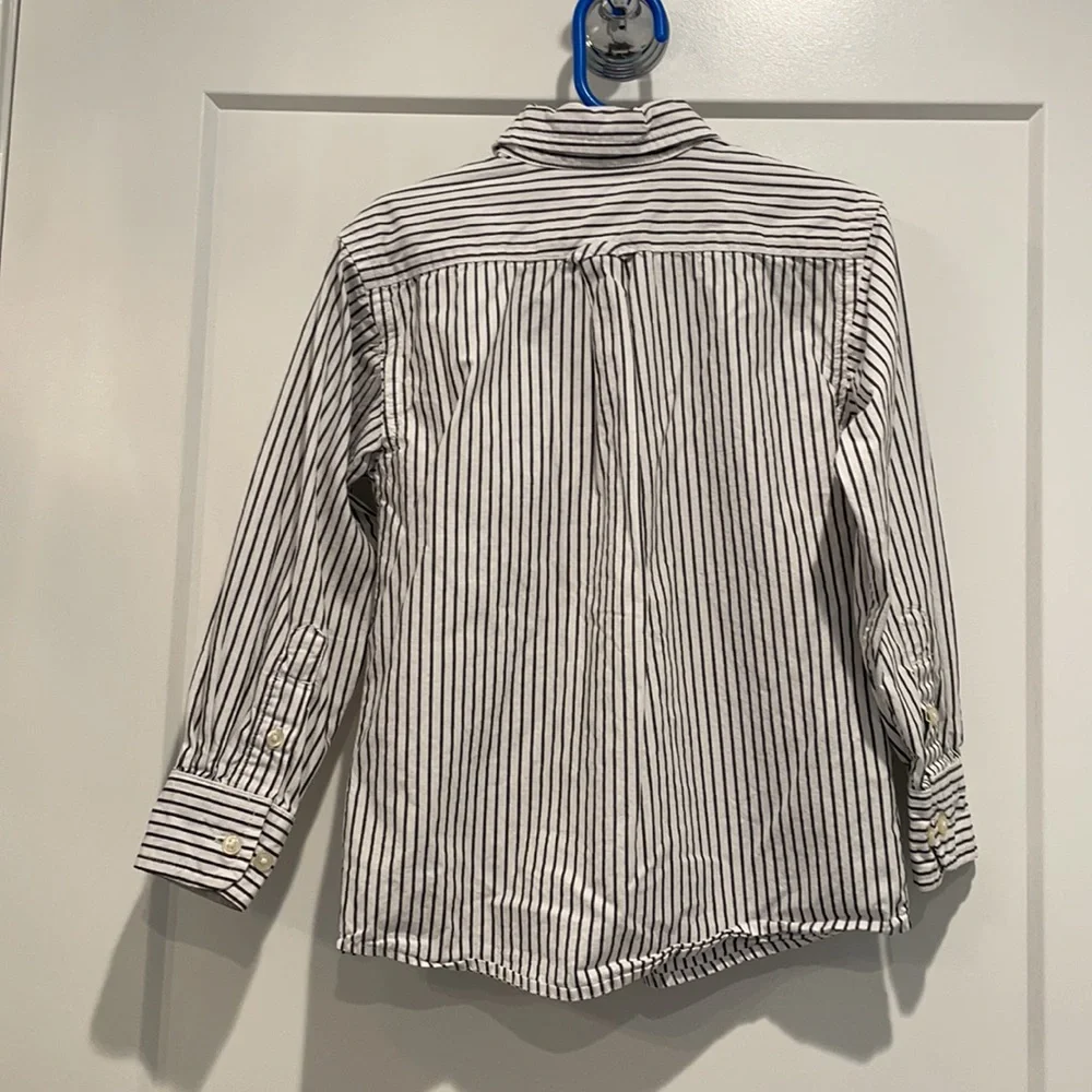 EUC Boys Dress Botton Down Shirt Black White Stripe 4